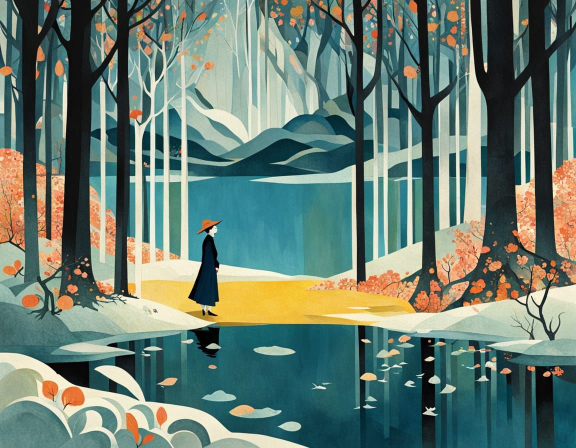 Abstract Floral Composition in Mixed Media Style