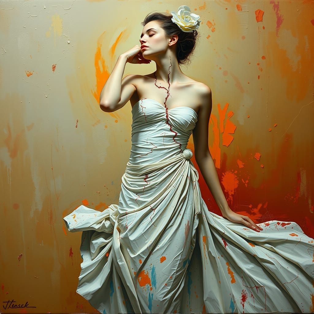 Cracked Porcelain Woman in Expressionist Style