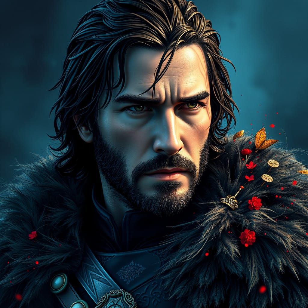 Keanu Reeves as Regal Jon Snow, Epic Concept Art in Art Nouv...