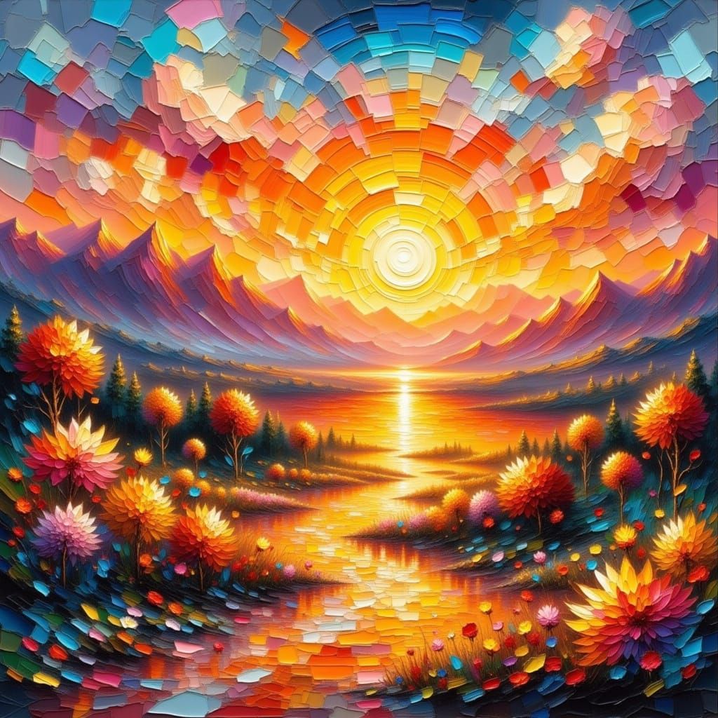 Sun Kissed Landscape Painting in Impasto Style