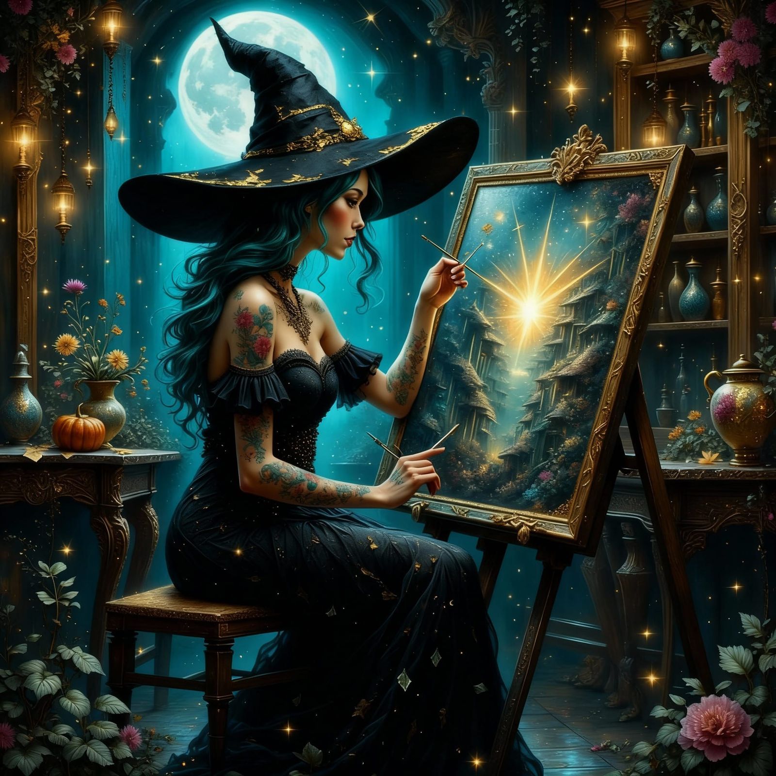 Crystal Witch Paints Portrait in Studio