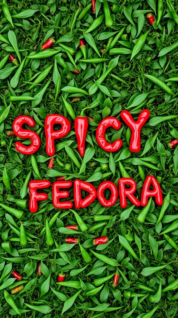 Spicy Fedora in Red Peppers on Green Field