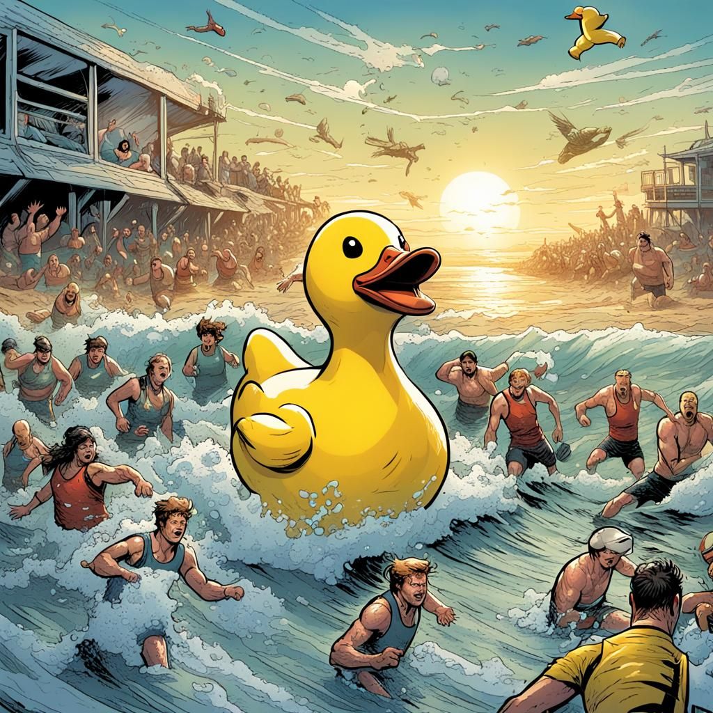 Giant Rubber Duck Beach Attack: Comic Book Art