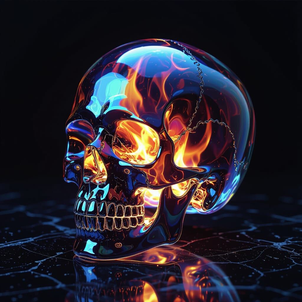 Glass Skull Filled With Swirling Flames