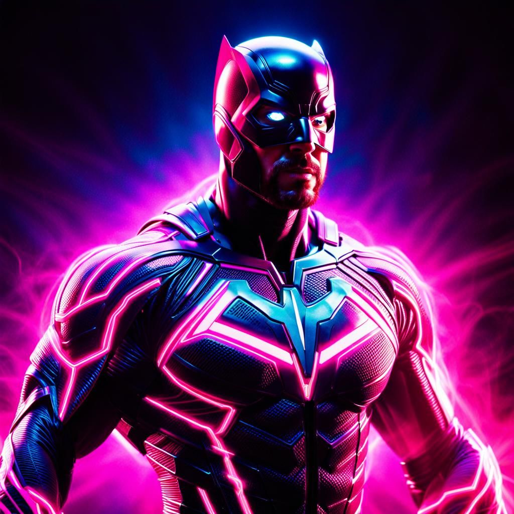 Superhero Radiating Pink Energy in Cinematic Style