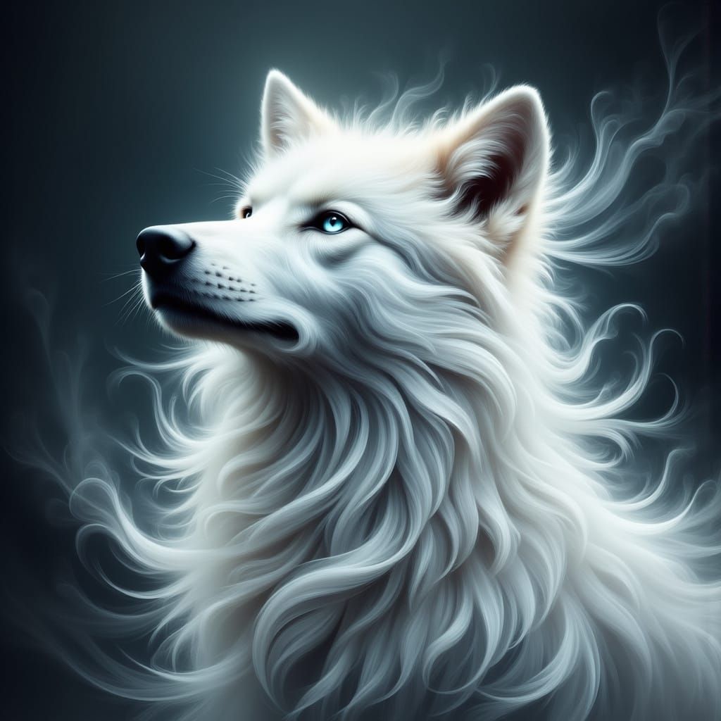 Majestic White Wolf Portrait in Ethereal Style