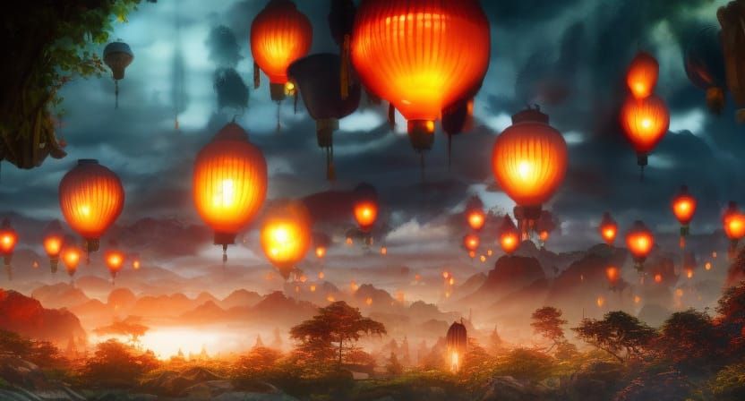 Magical Lanterns Light Up a Fantastical Landscape