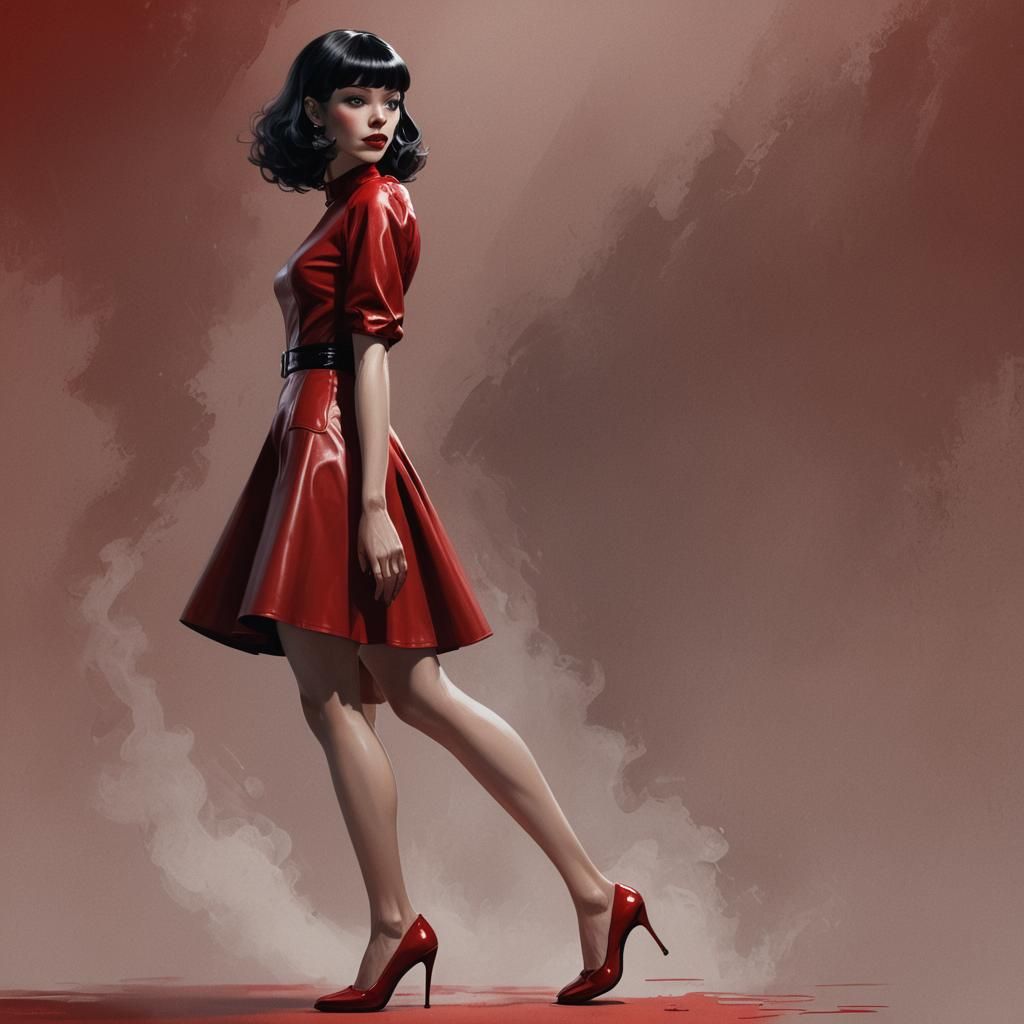 Woman in Profile with Red Dress, Art Nouveau Style