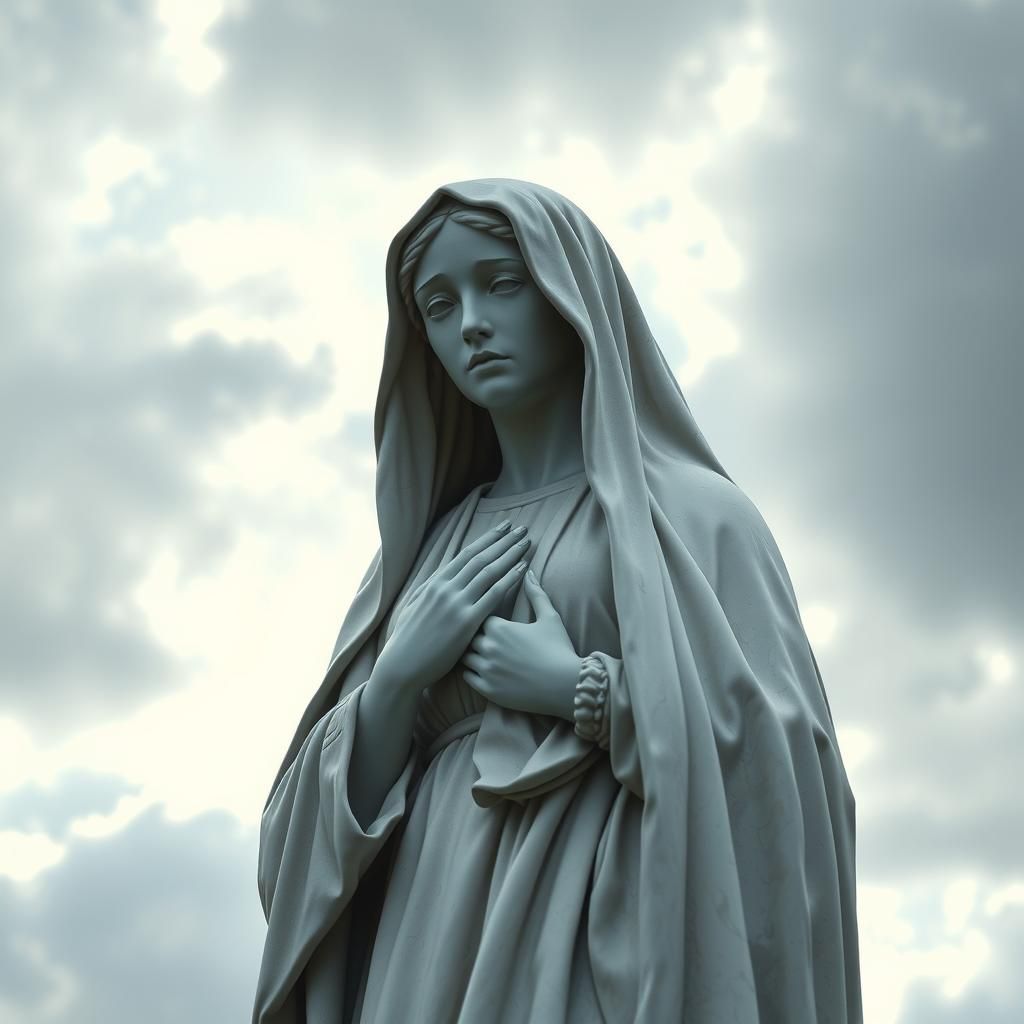 Crying Madonna Statue in Hyperrealistic Digital Art
