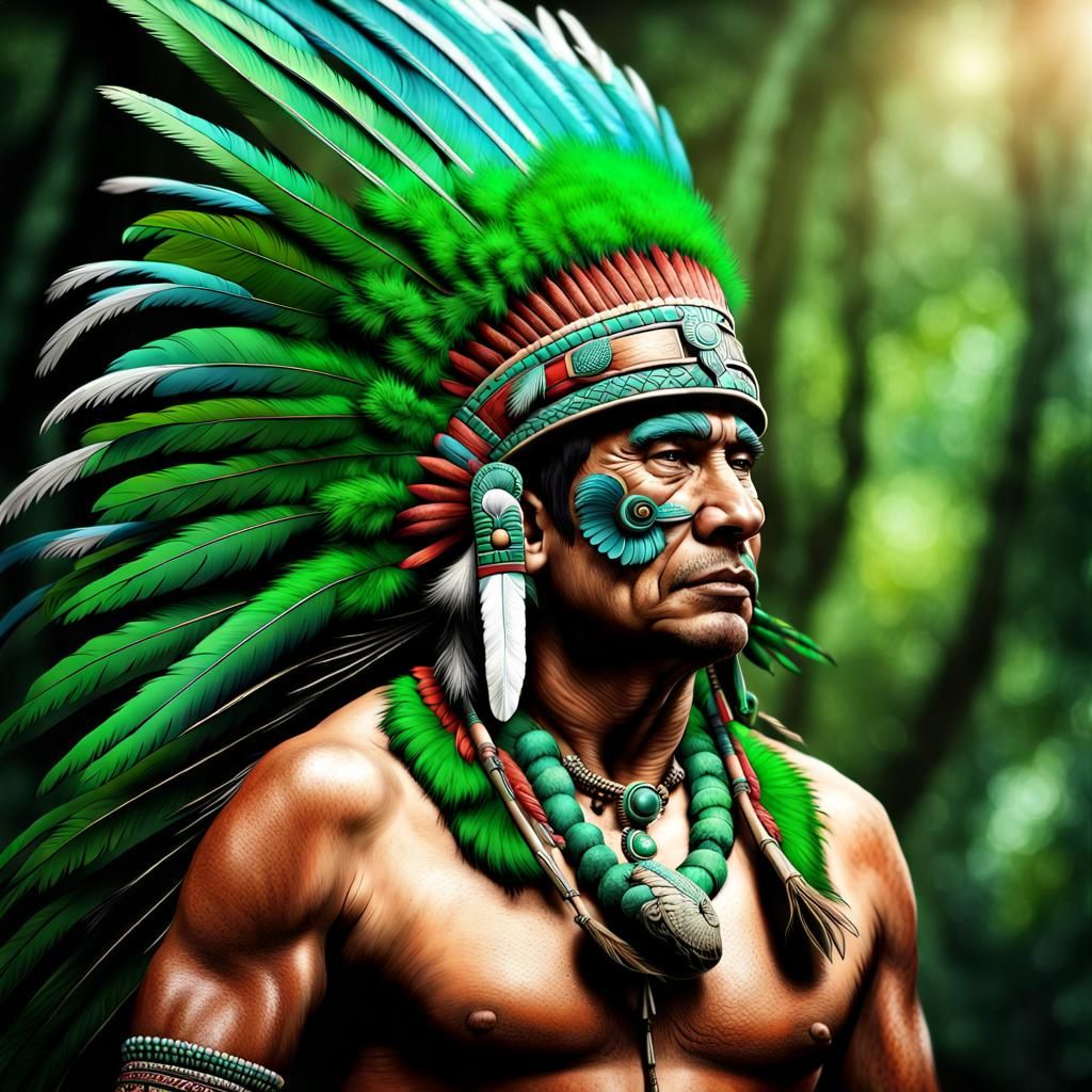 Mayan Warrior Chief with Macaw: Hyperrealistic Photography