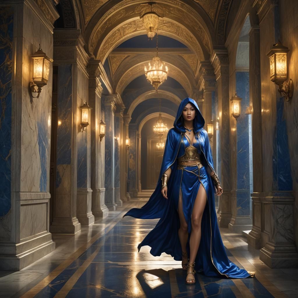 Asian Woman in Blue Cloak: Fantasy Concept Art