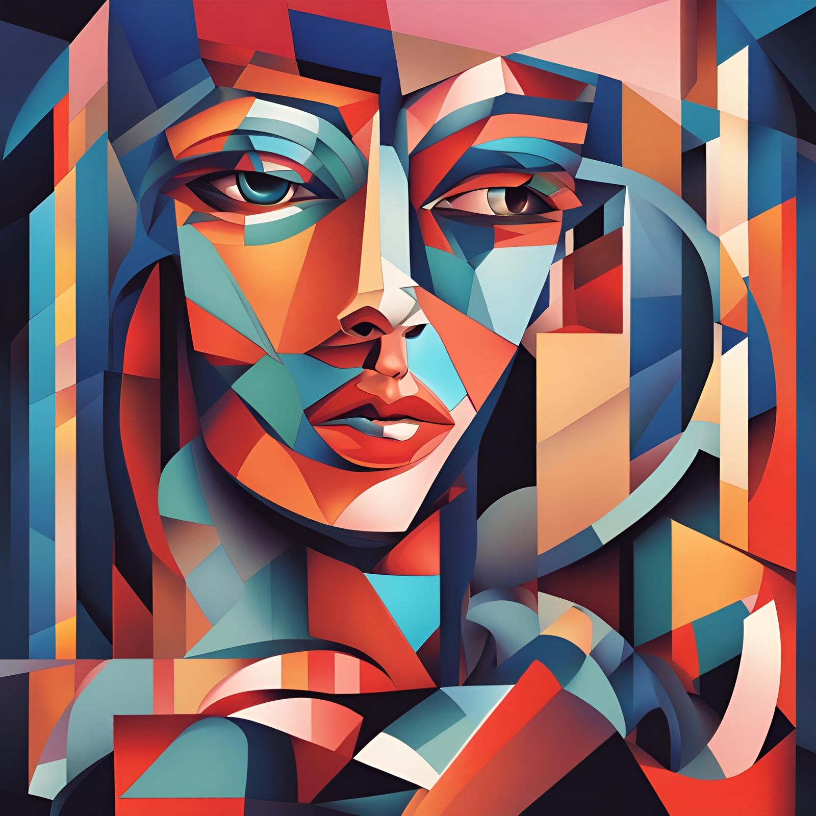 Cubist Women in Metaverse: Geometric Art Deco Painting