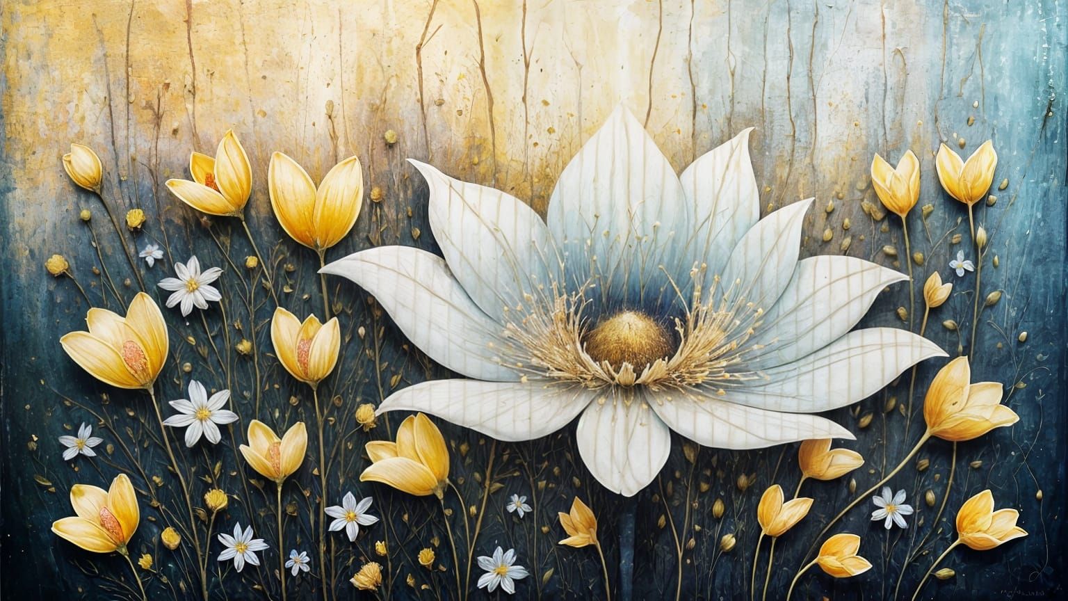 Painterly Bouquet of Wildflowers with Impasto Textures