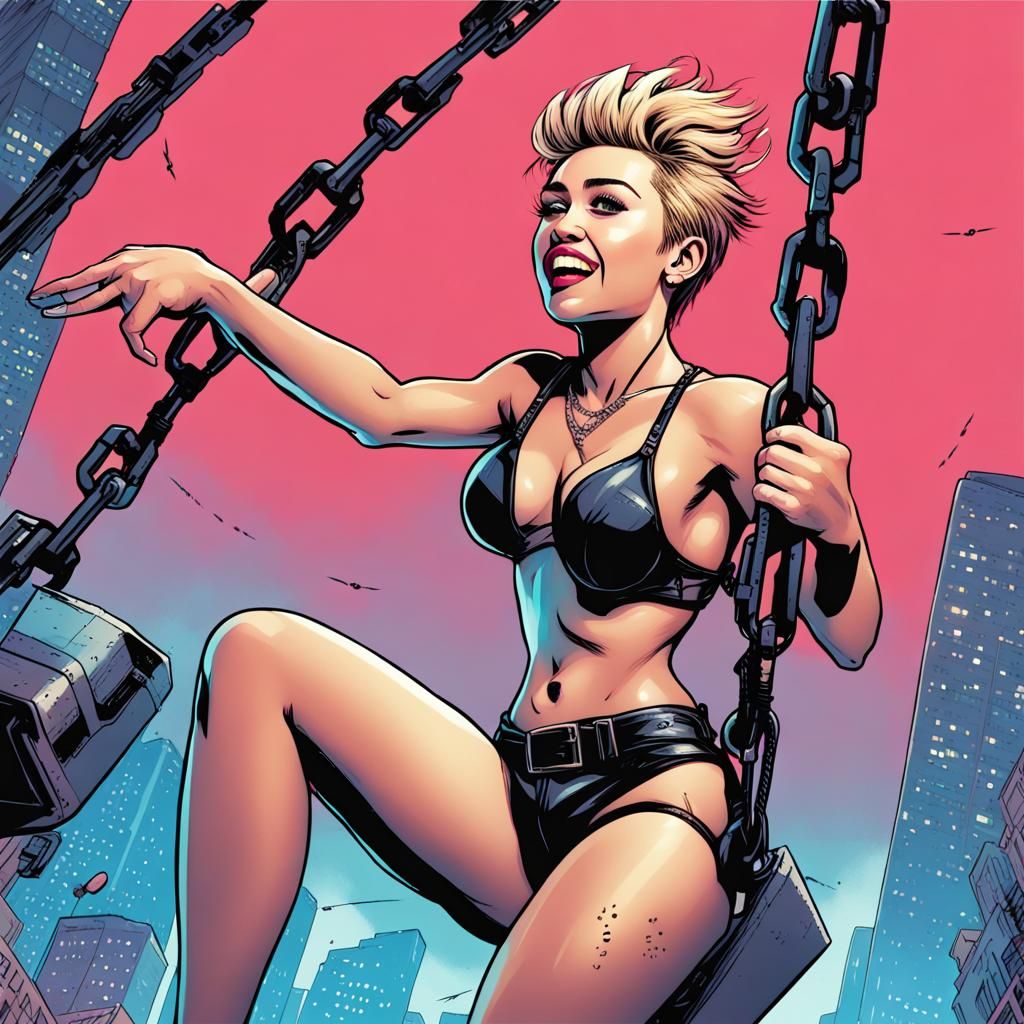 Cyberpunk Miley Cyrus on Wrecking Ball Comic Art