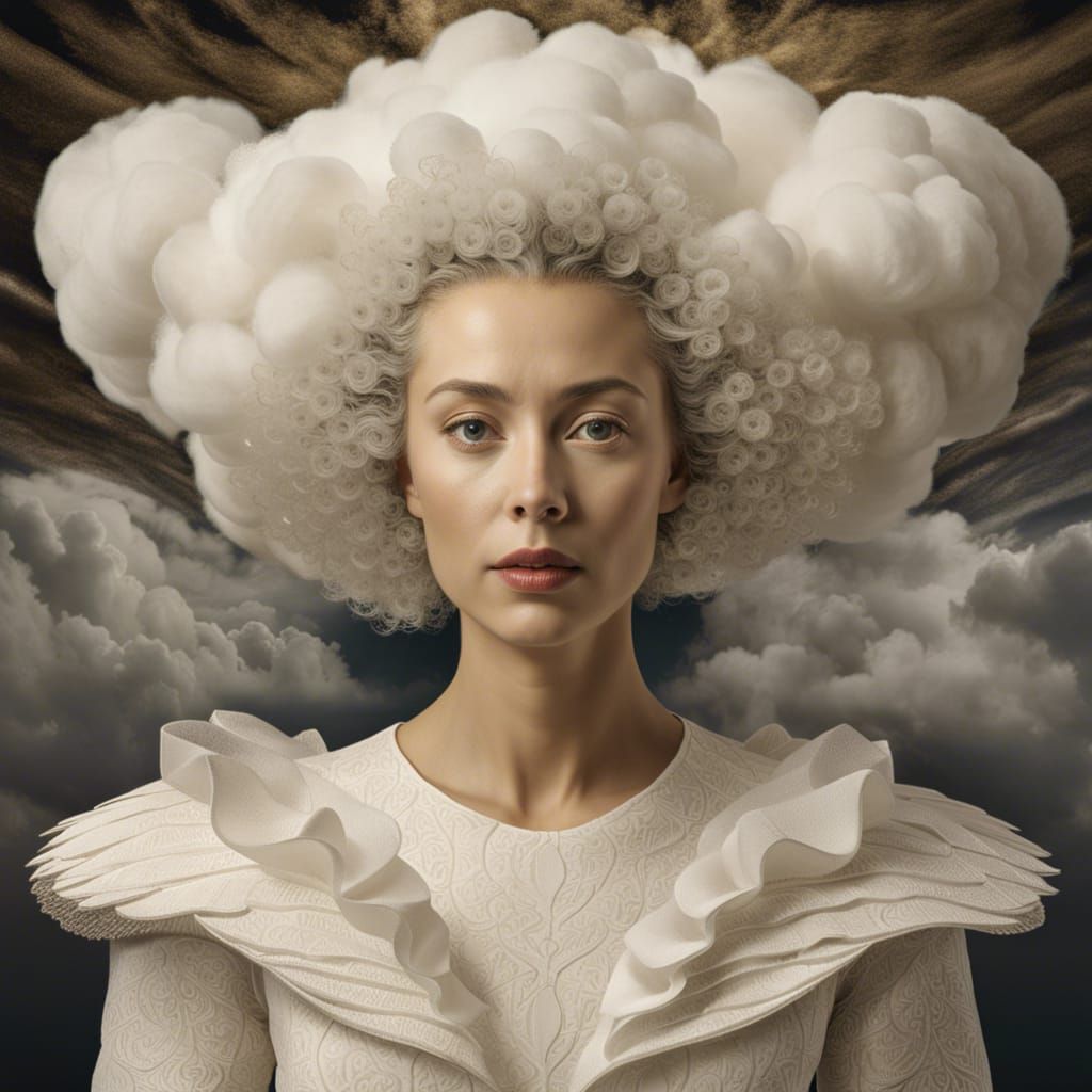 Cloud Woman Portrait in Surreal Precisionism Style