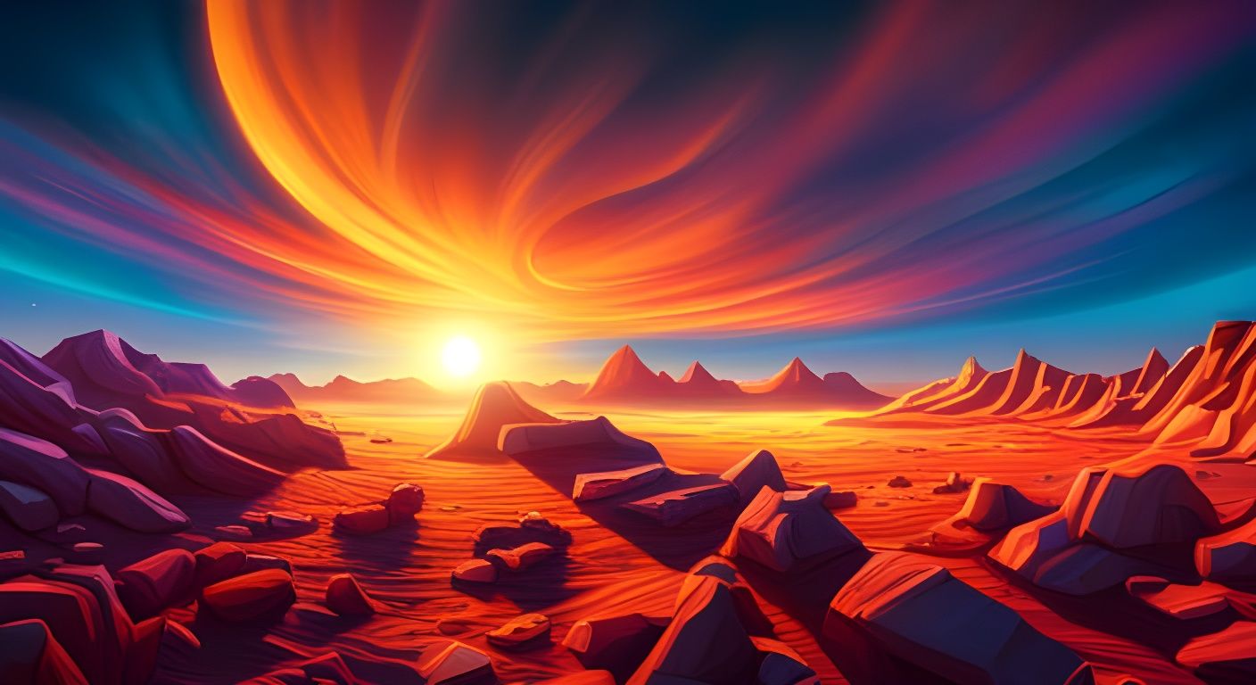 Arctic Desert with Alien Ritual at Sunset