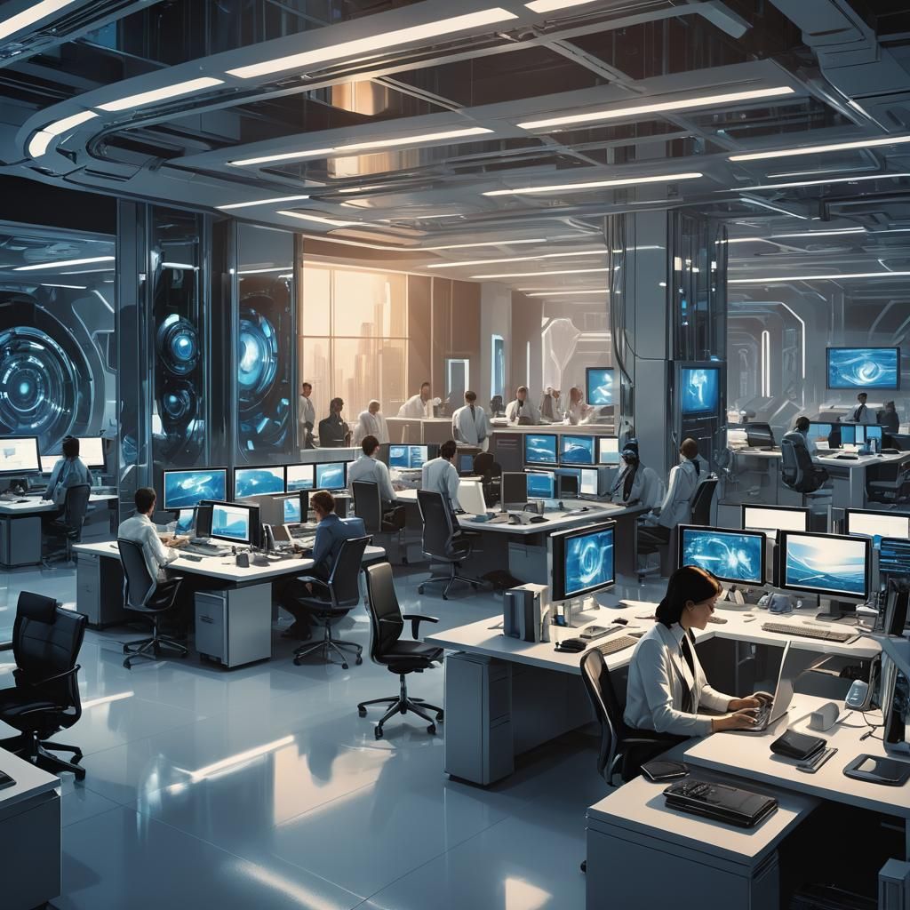 Futuristic Office Interior Concept Art in Corporate Style