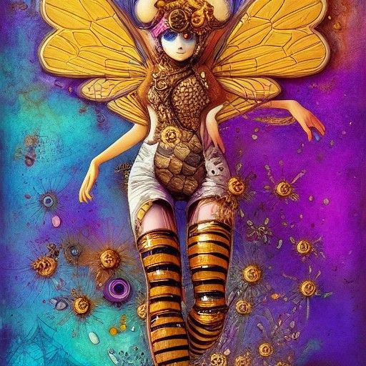 Steampunk Bee Goddess on Honeycomb Platform