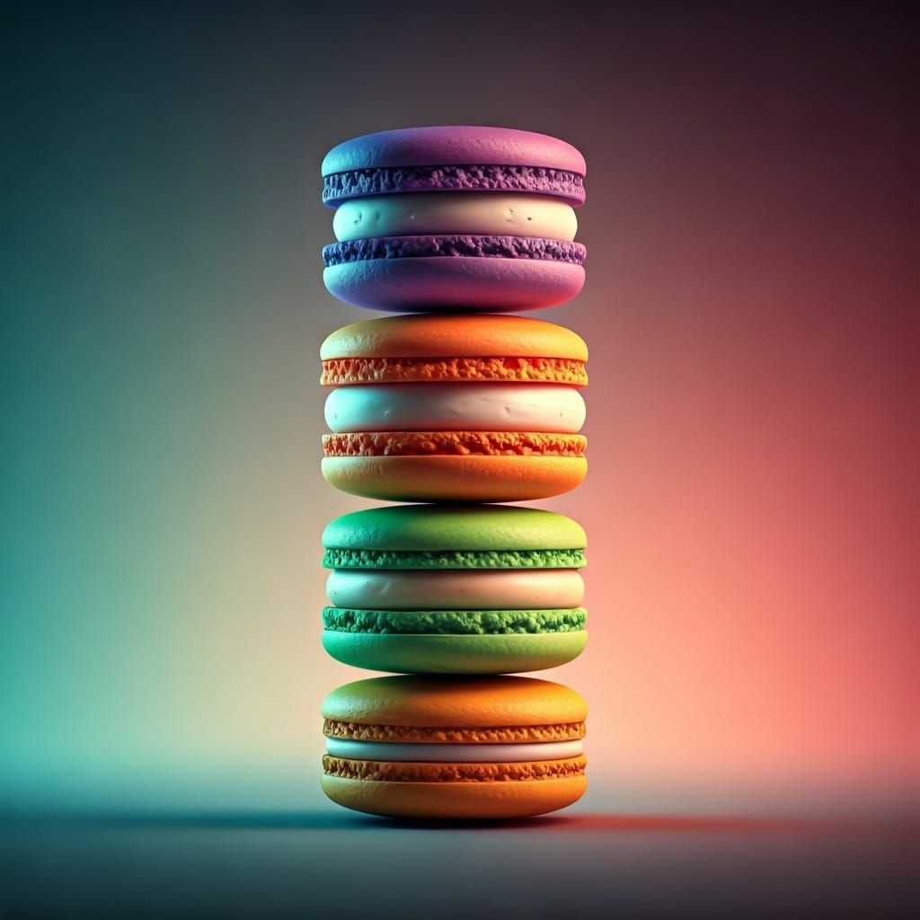 Rainbow Macarons Tower in Hyper-Realistic Photo