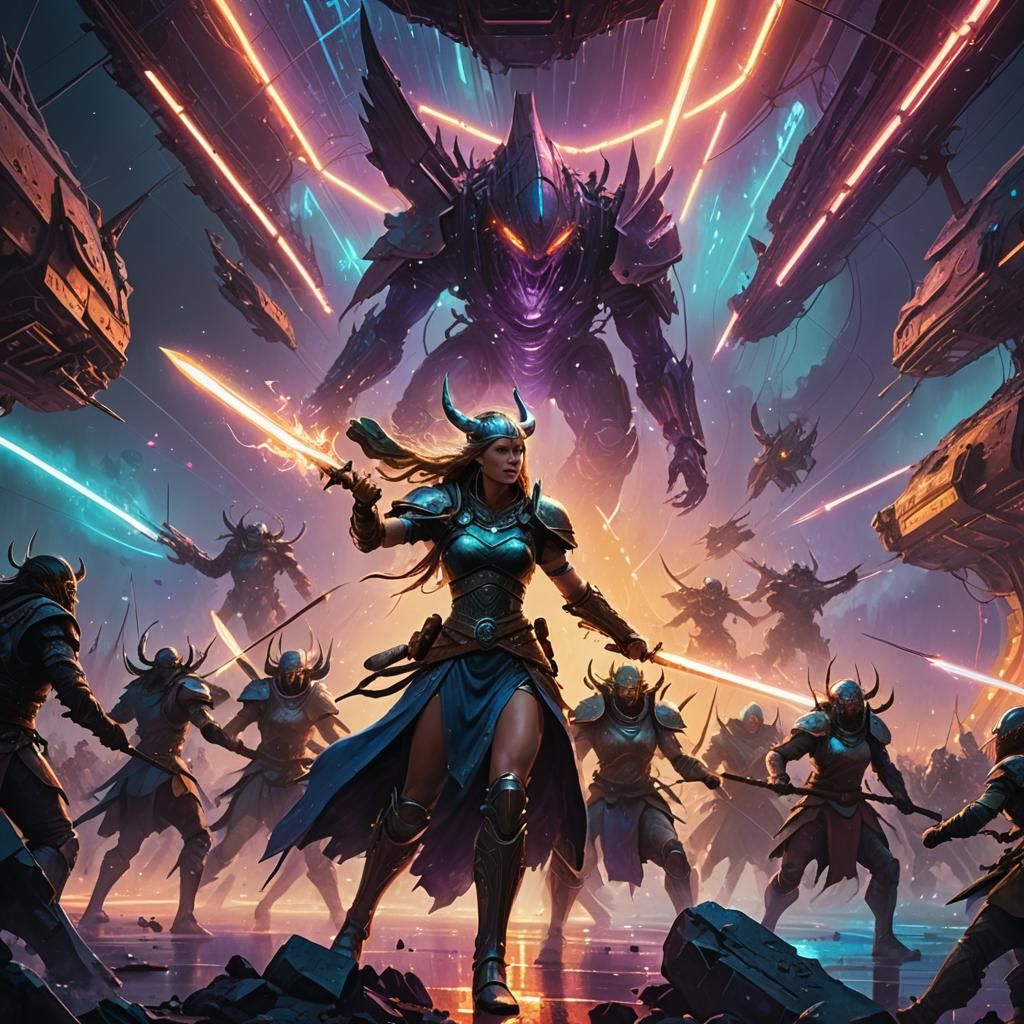 Intergalactic Viking Warriors Battle on Spaceship