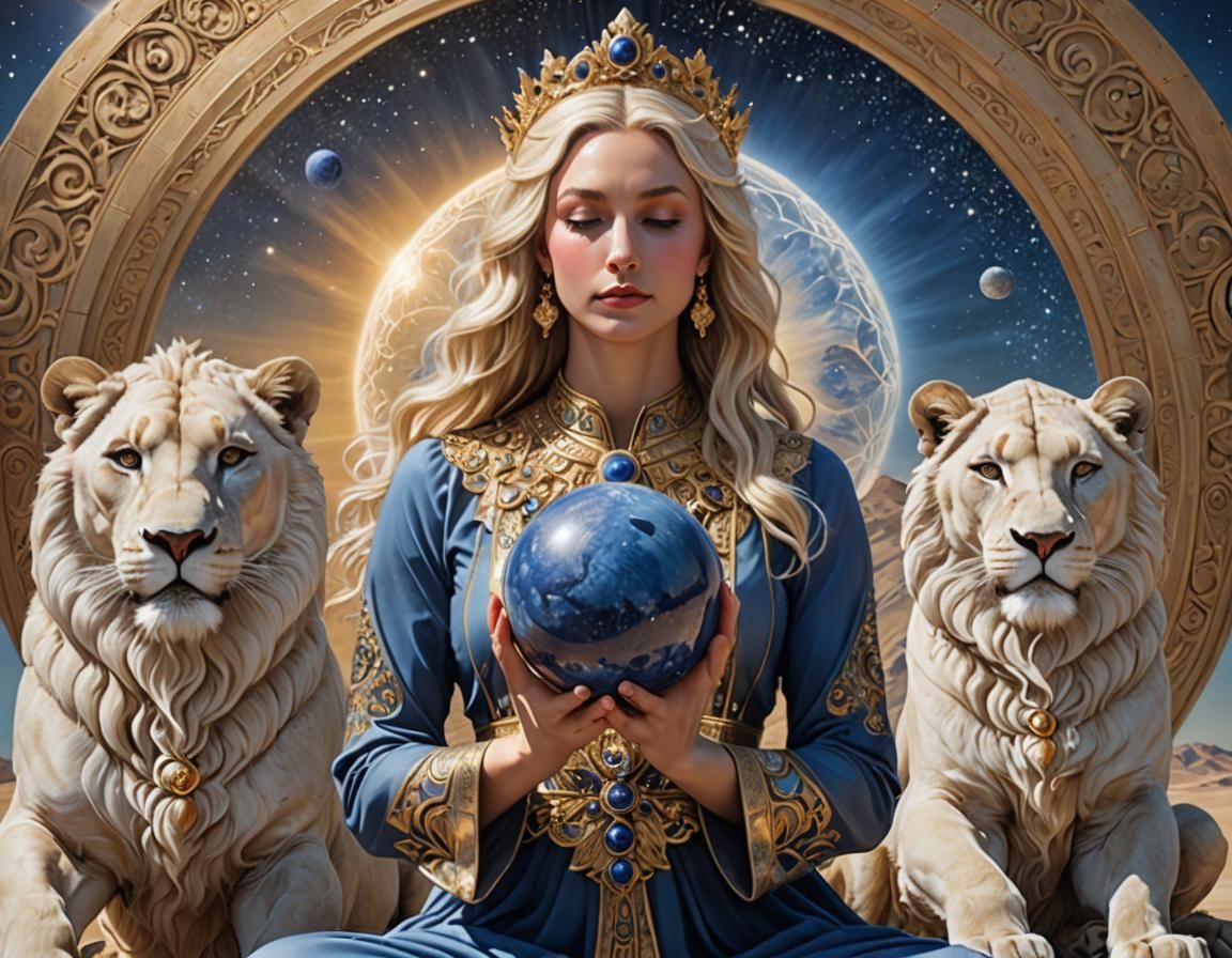 Divine Woman with Lapis Lazuli in Hyperrealistic Style