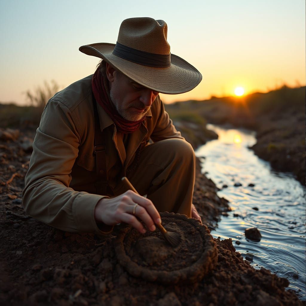 Archaeologist Discovers Ancient Relic by a Serene Stream
