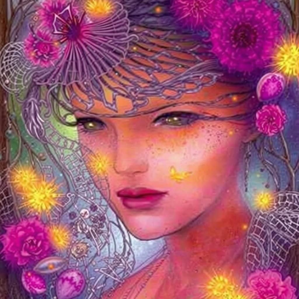 Celestial Goddess Radiates Ethereal Beauty in Mandala Burst