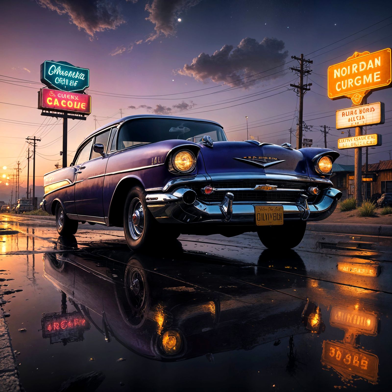 Retro-Futuristic 1957 Chevy Bel Air on Route 66
