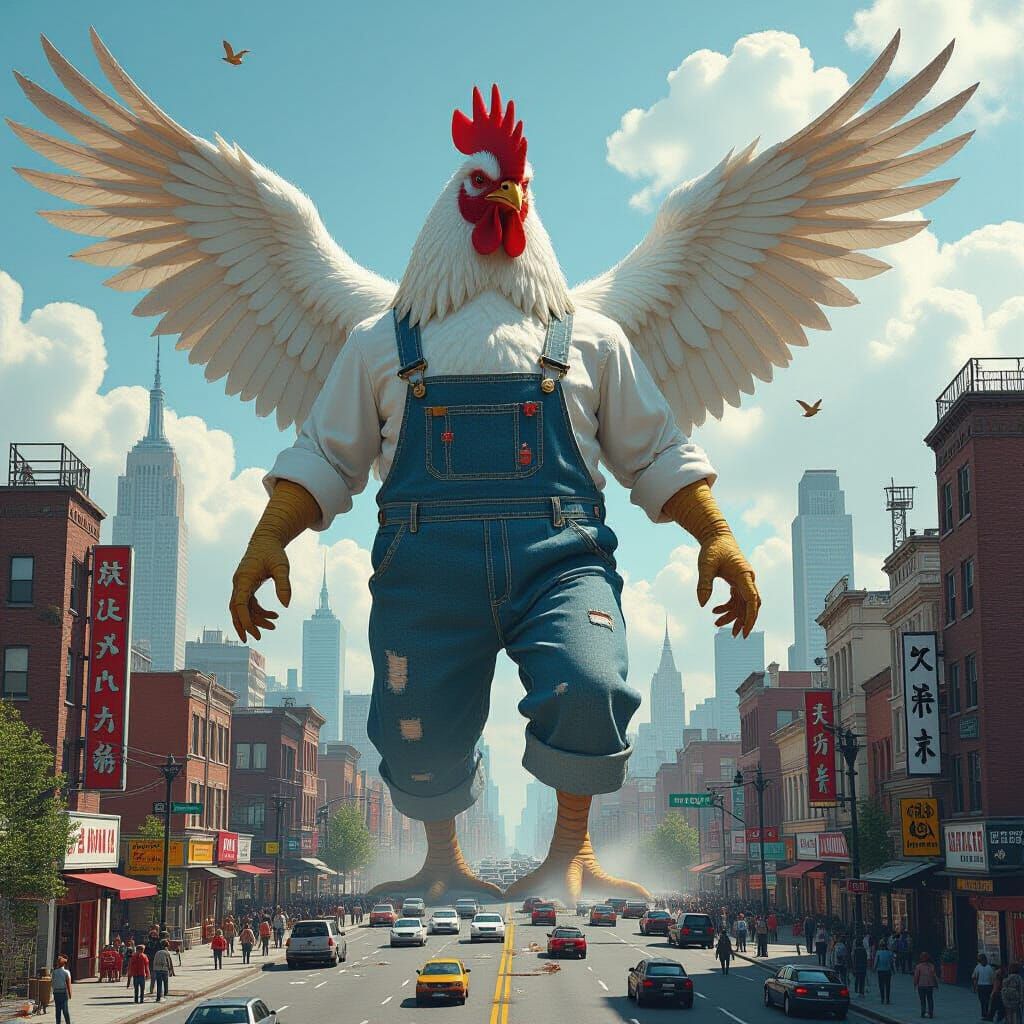 Colossal Chicken Rampages Through Metropolis in Dystopian St...