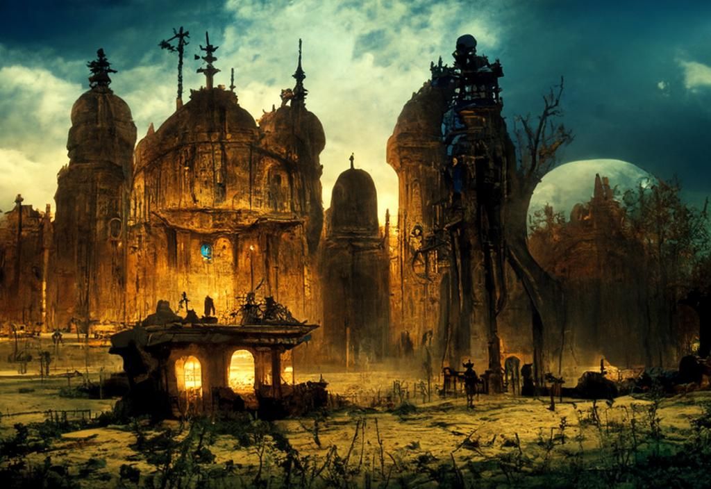 Moonlit Hindu Temple in Romantic Gothic Style