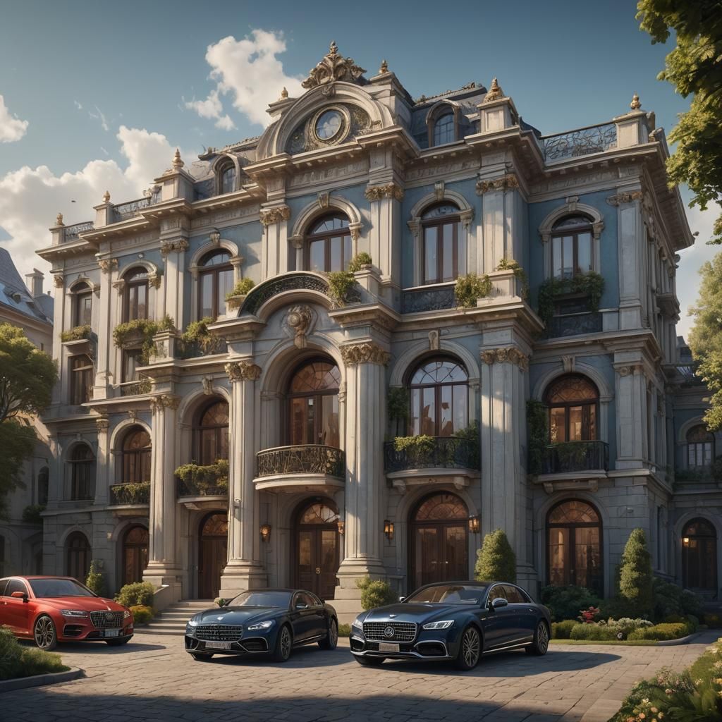 Luxury Home with Cars: Detailed Matte Painting