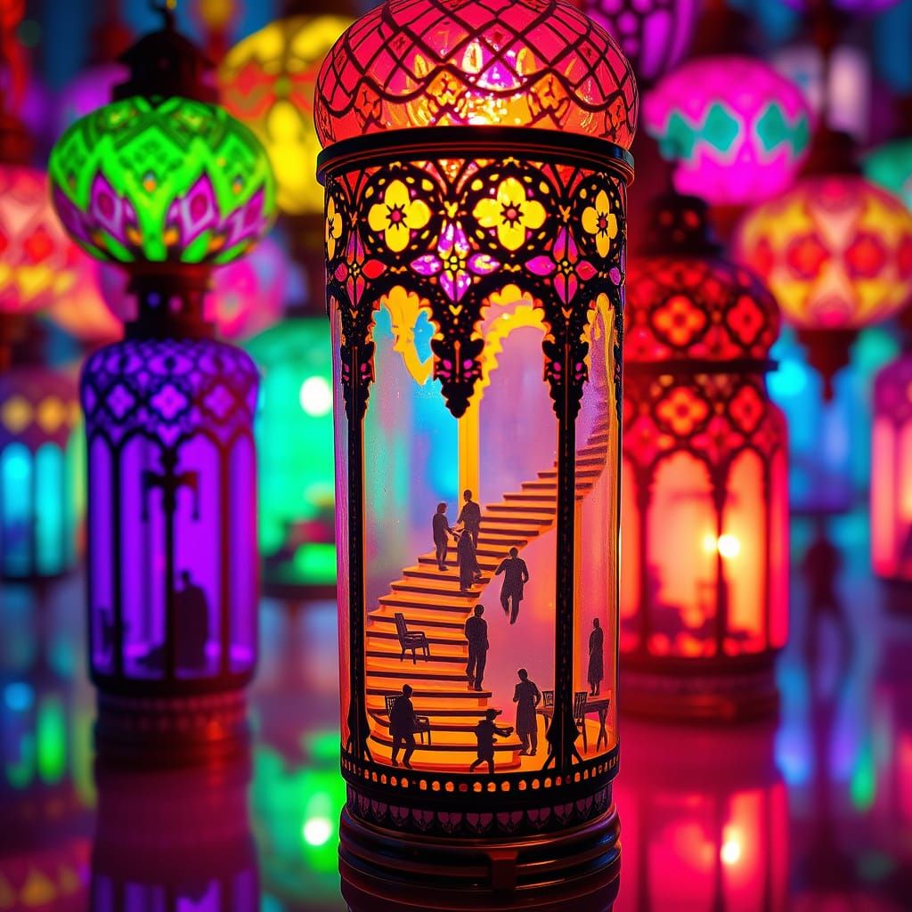 Psychedelic Moroccan Lanterns with Miniature Inhabitants