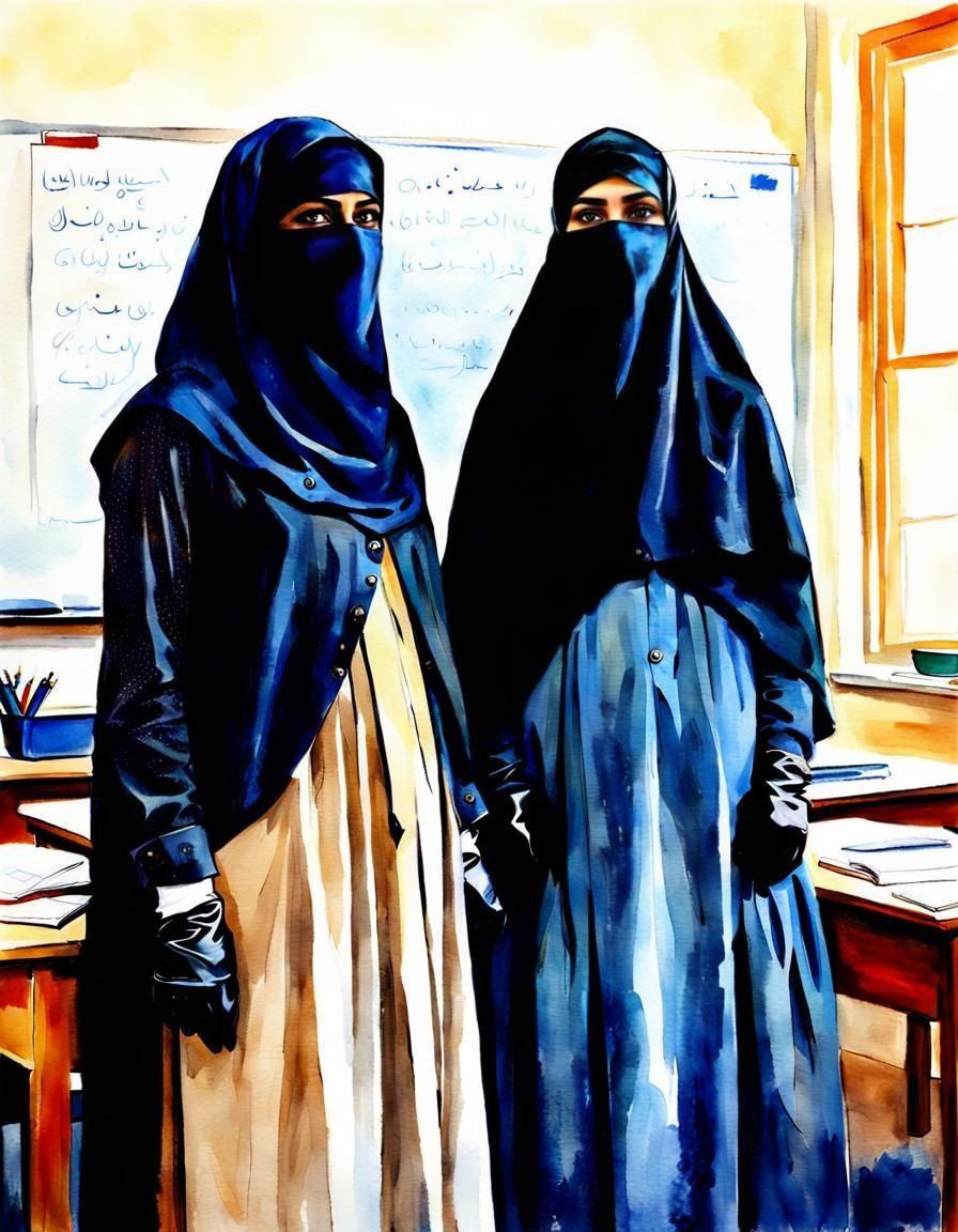 Niqabi Teachers in Watercolor Style Portrait