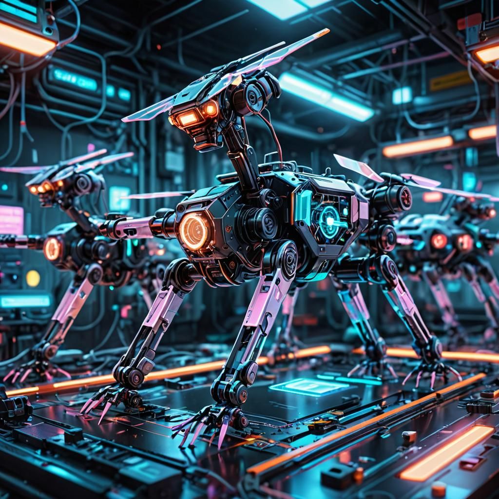 Futuristic AI Workshop with Holographic Devices