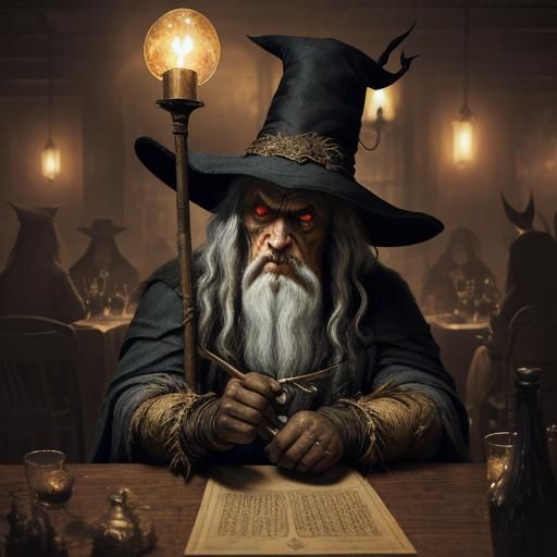 Rabbit as Gandalf in Expressionist Tavern Scene