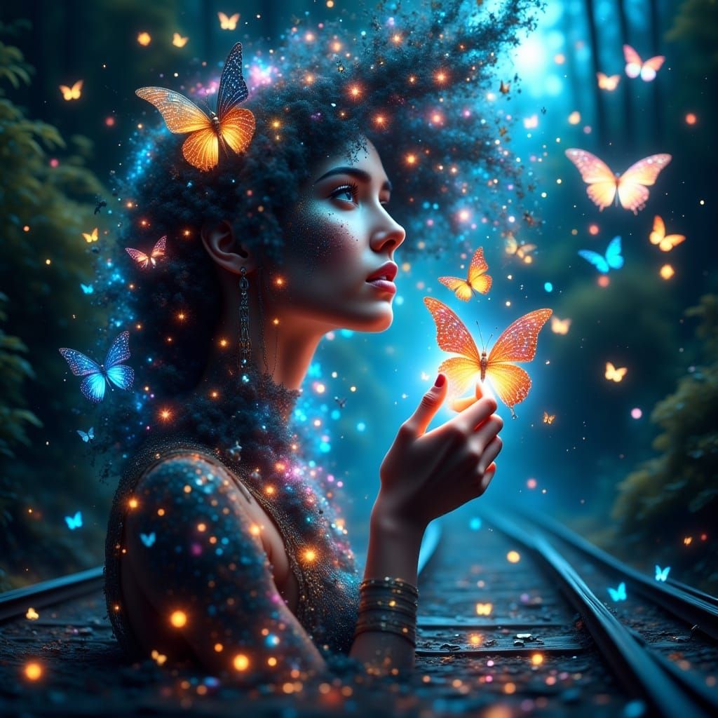 Ethereal Woman in Cosmic Dreamscape