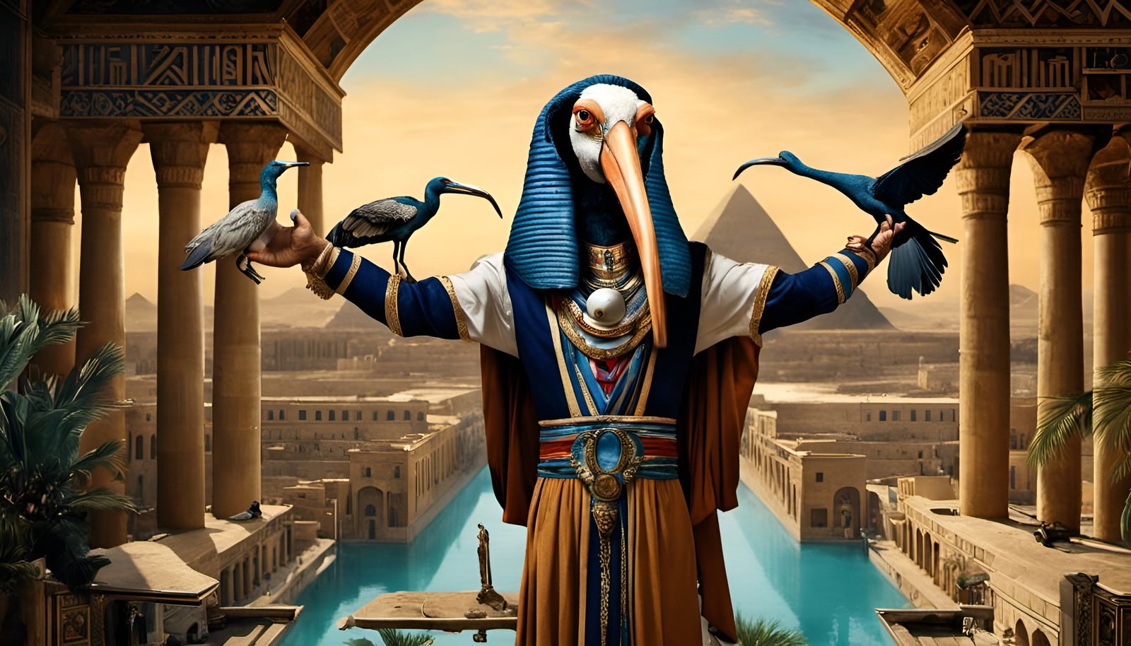 Thoth Weighs Hearts in Egyptian Portrait