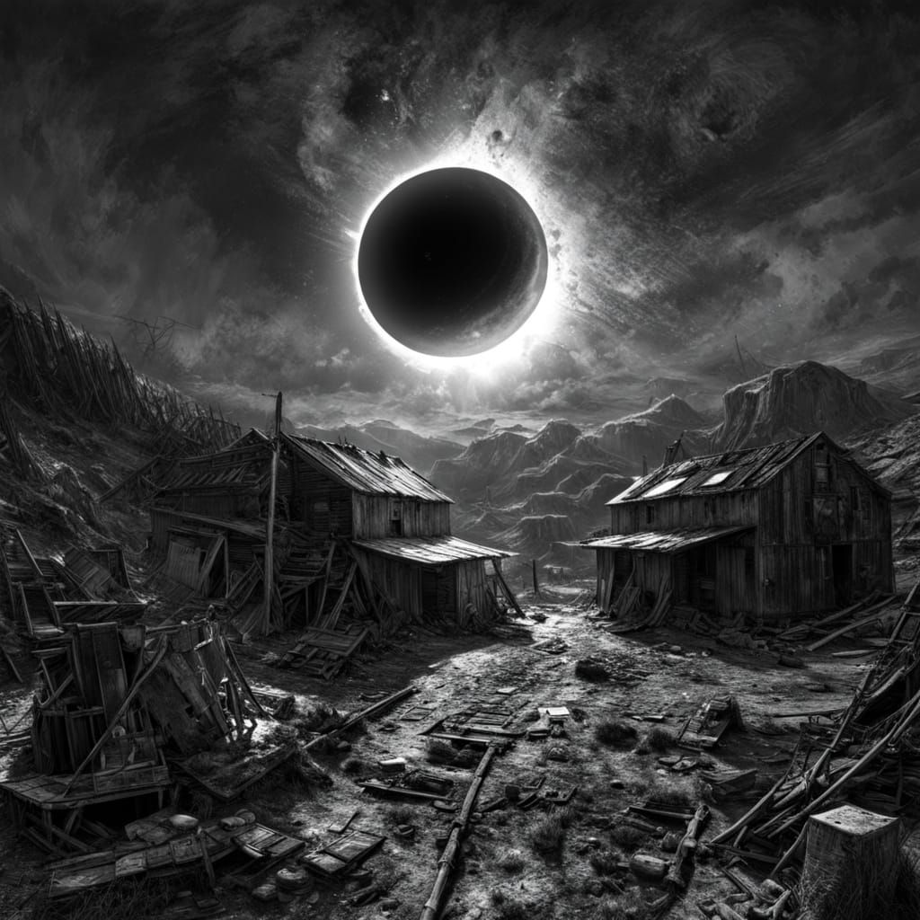 Solar Eclipse Over An Abandoned Mining Camp