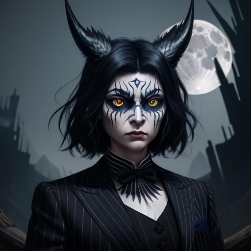 Woman in Owl Mask Under Blue Moonlight