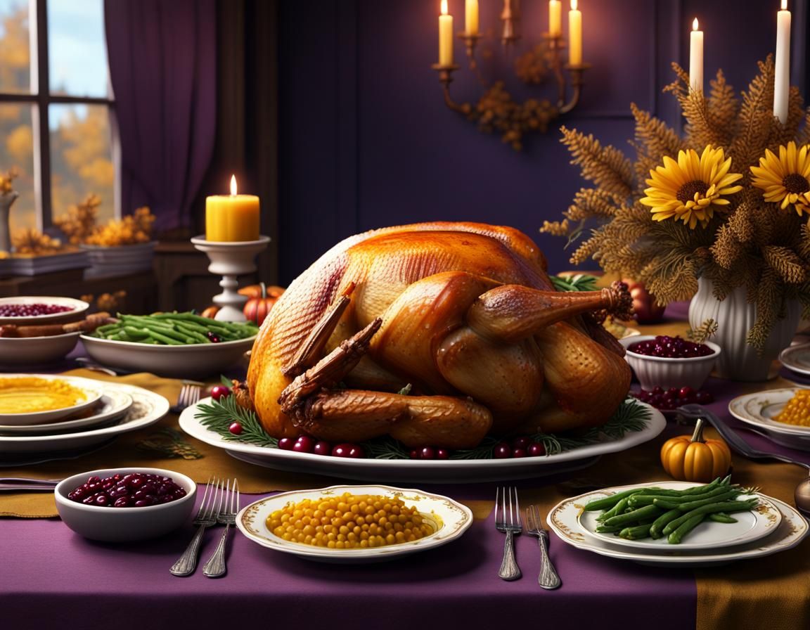 Thanksgiving Feast in Purple and Gold: A Matte Painting