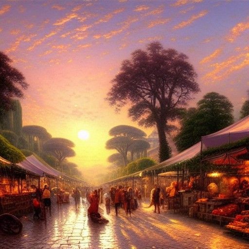 Ancient Rome Market at Sunset in Ethereal Style