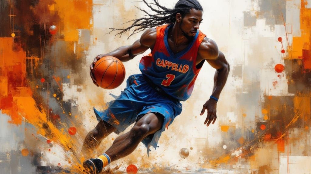 Muscular Basketball Player in Dynamic, Stylized Setting