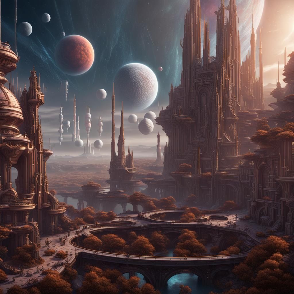 Dreamy Cyber-Realistic Space Civilization: Fantasy Concept A...