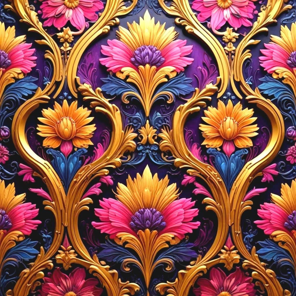 Vibrant Art Deco Geometric Florals in Rich European Ink