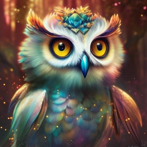 Chibi Owl Bear Cub in Fantasy Forest