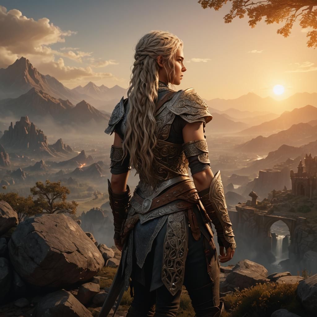 Detailed RPG Warrior Woman in Dramatic Lighting