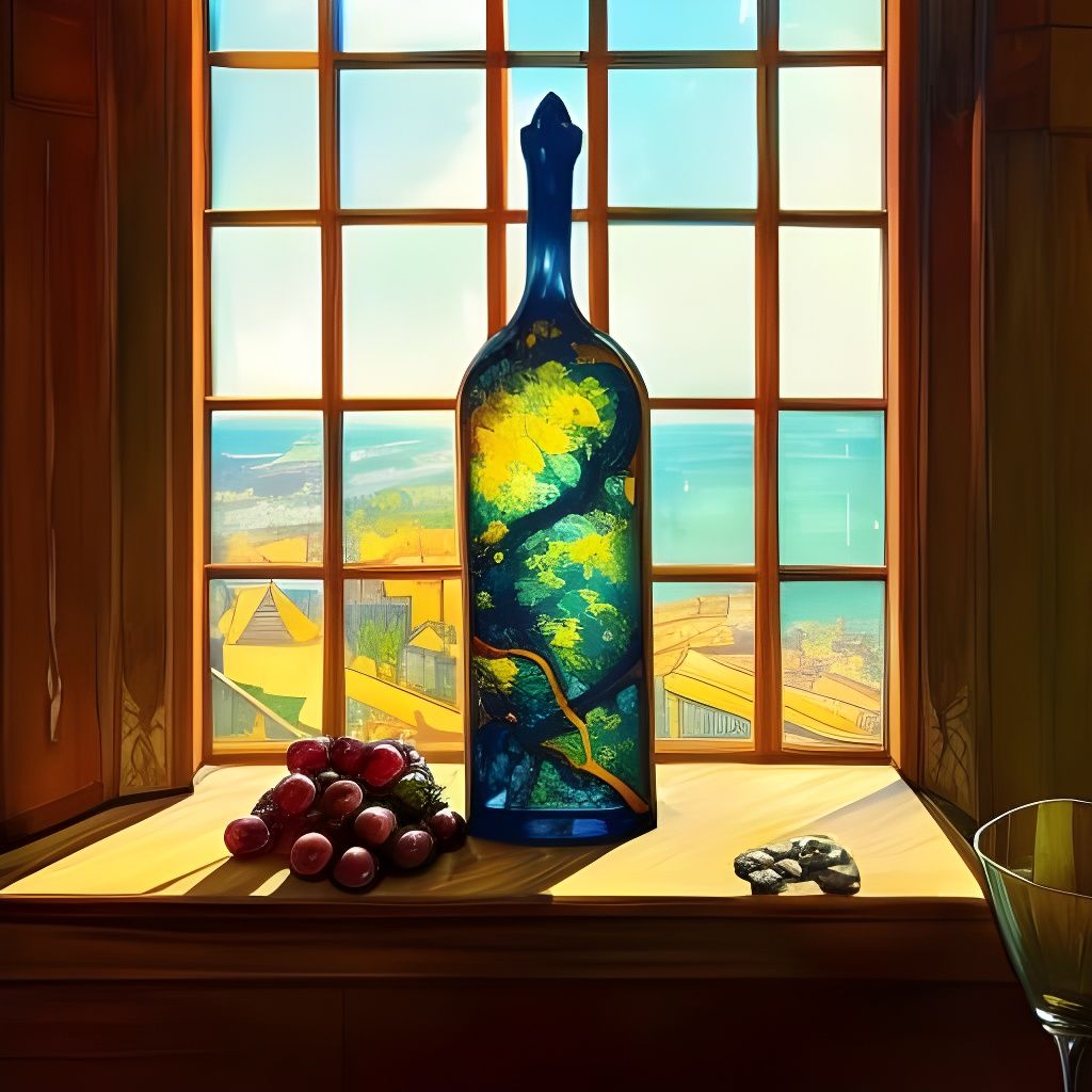 Magical Wine Still Life with Medieval City View