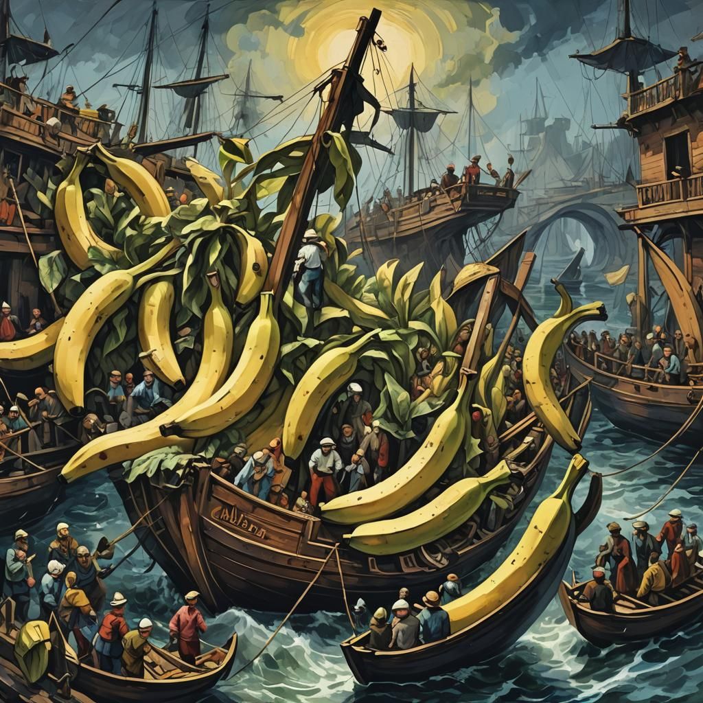 Giant Banana Ship Navigates Stormy Ocean