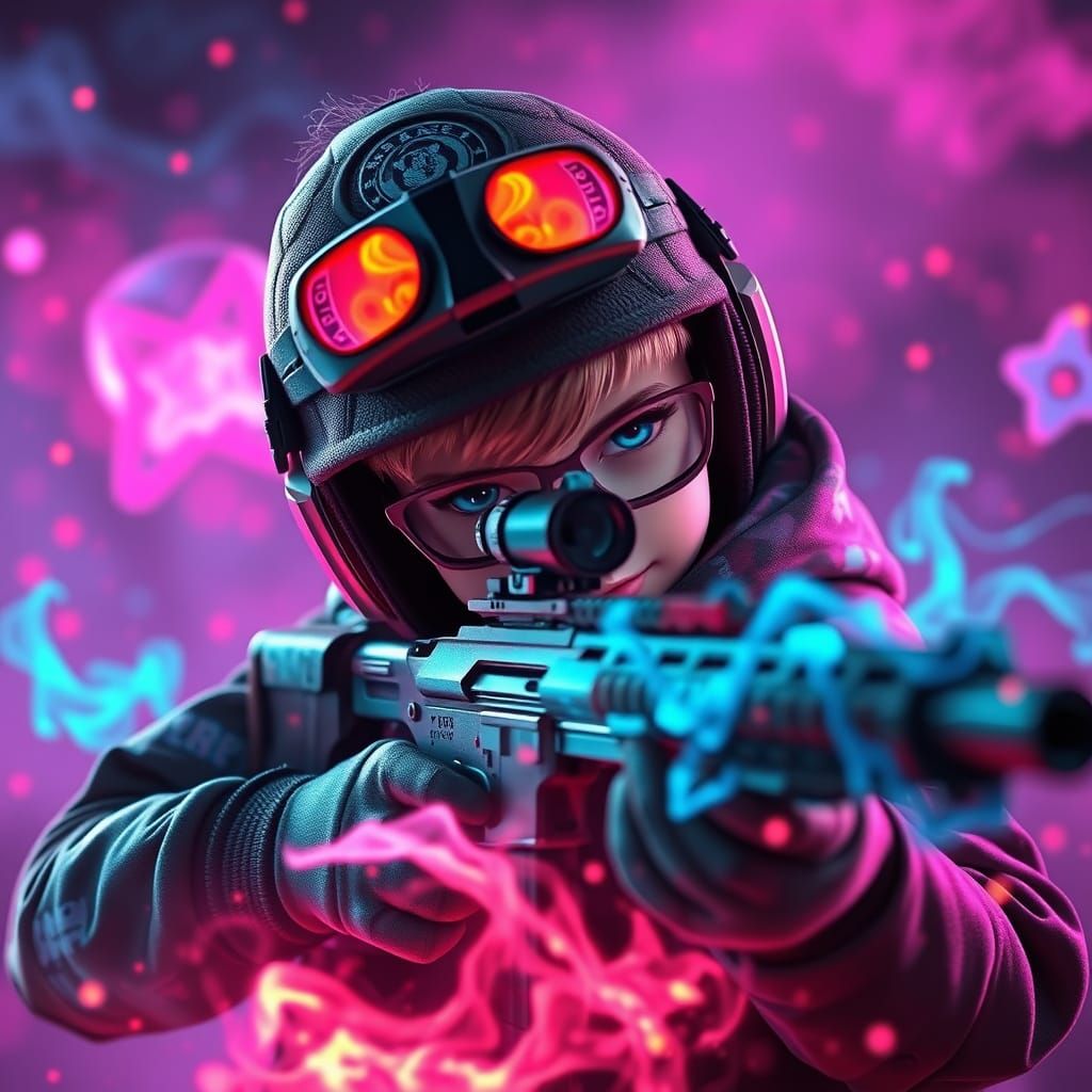 Emo Kid Sniper Surrounded by Neon Flames