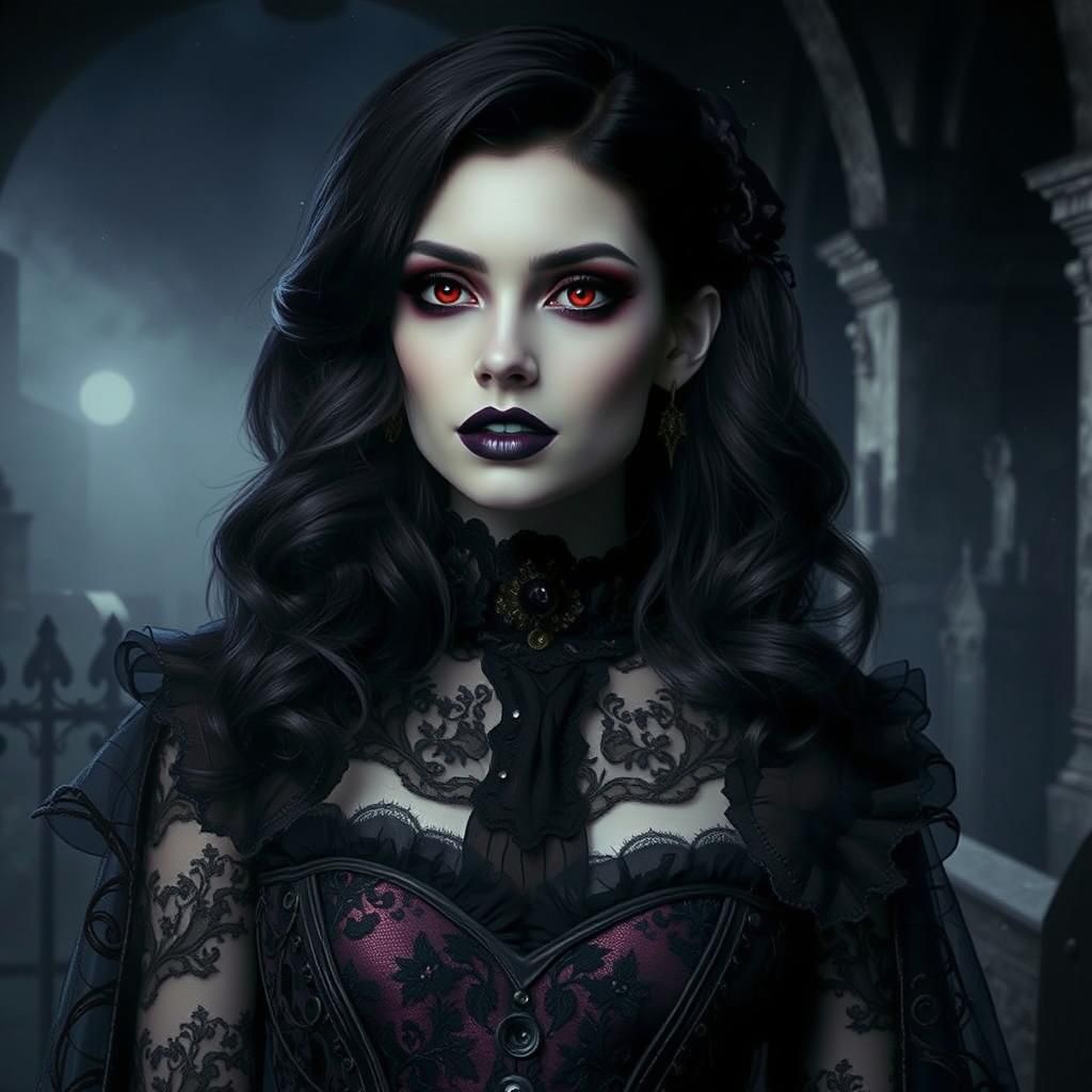 Gothic Vampire in Shadows, Dark Romanticism Style
